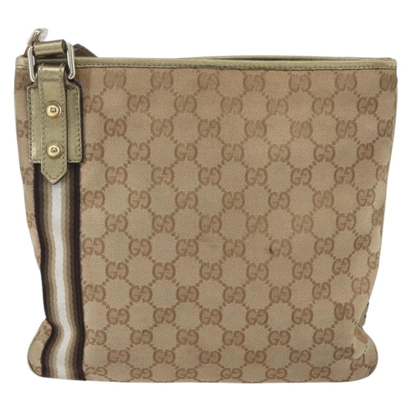 GUCCI GG Canvas Sherry Line Shoulder Bag Beige Gold 144388 Auth 154650