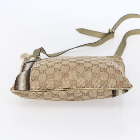 GUCCI GG Canvas Sherry Line Shoulder Bag Beige Gold 144388 Auth 154650