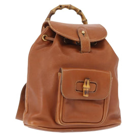 GUCCI Bamboo Backpack Leather Brown Gold Auth 154653