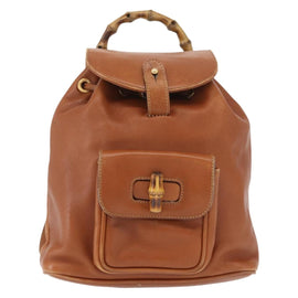 GUCCI Bamboo Backpack Leather Brown Gold Auth 154653 - 0