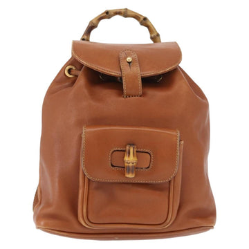 GUCCI Bamboo Backpack Leather Brown Gold Auth 154653 - 0