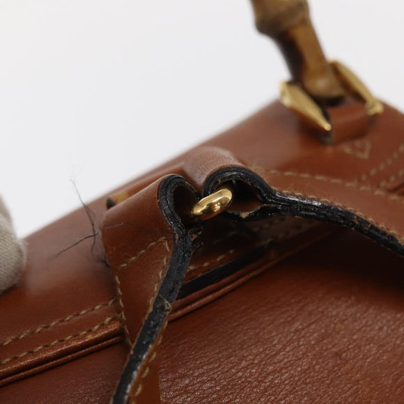 GUCCI Bamboo Backpack Leather Brown Gold Auth 154653