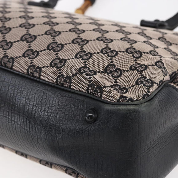 GUCCI GG Canvas Bamboo Tote Bag Navy 112526 Auth 154654