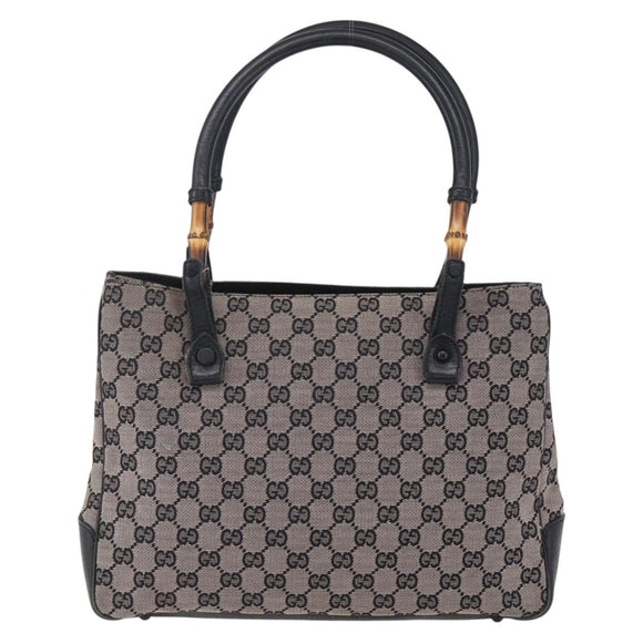GUCCI GG Canvas Bamboo Tote Bag Navy 112526 Auth 154654