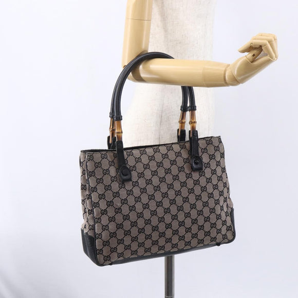 GUCCI GG Canvas Bamboo Tote Bag Navy 112526 Auth 154654
