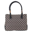GUCCI GG Canvas Bamboo Tote Bag Navy 112526 Auth 154654-2