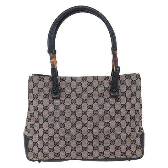 GUCCI GG Canvas Bamboo Tote Bag Navy 112526 Auth 154654
