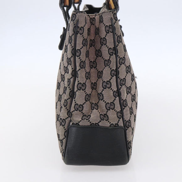 GUCCI GG Canvas Bamboo Tote Bag Navy 112526 Auth 154654