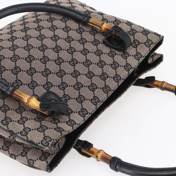 GUCCI GG Canvas Bamboo Tote Bag Navy 112526 Auth 154654
