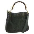 GUCCI Bamboo Hand Bag Suede 2way Green Gold 001 1014 1638 0 Auth 154655-1