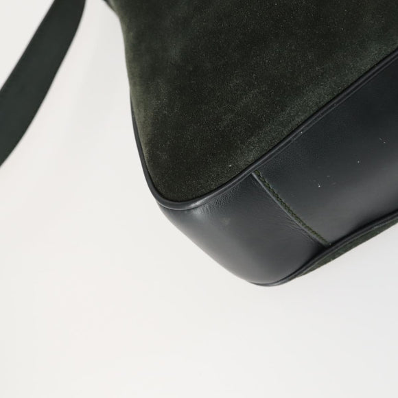 GUCCI Bamboo Hand Bag Suede 2way Green Gold 001 1014 1638 0 Auth 154655