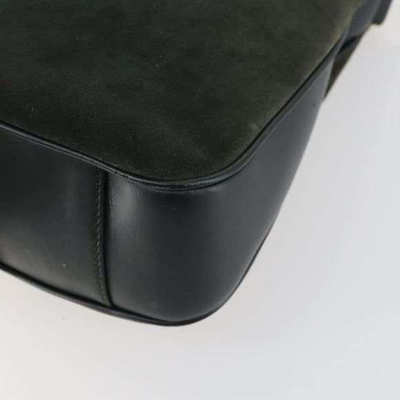 GUCCI Bamboo Hand Bag Suede 2way Green Gold 001 1014 1638 0 Auth 154655