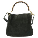 GUCCI Bamboo Hand Bag Suede 2way Green Gold 001 1014 1638 0 Auth 154655-2