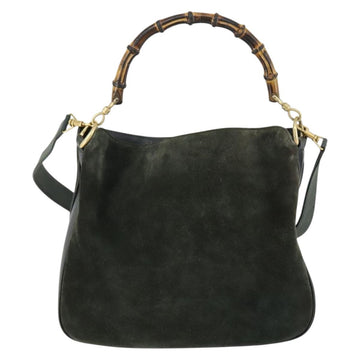 GUCCI Bamboo Hand Bag Suede 2way Green Gold 001 1014 1638 0 Auth 154655 - 0