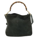 GUCCI Bamboo Hand Bag Suede 2way Green Gold 001 1014 1638 0 Auth 154655-3