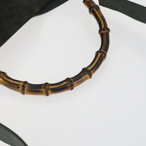 GUCCI Bamboo Hand Bag Suede 2way Green Gold 001 1014 1638 0 Auth 154655