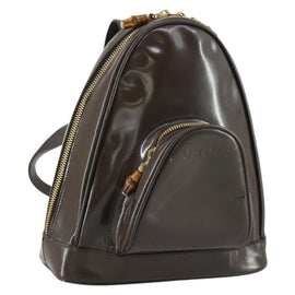 GUCCI Bamboo Shoulder Bag Enamel Brown Gold 003 3444 0127 Auth 154656