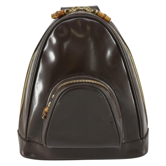 GUCCI Bamboo Shoulder Bag Enamel Brown Gold 003 3444 0127 Auth 154656