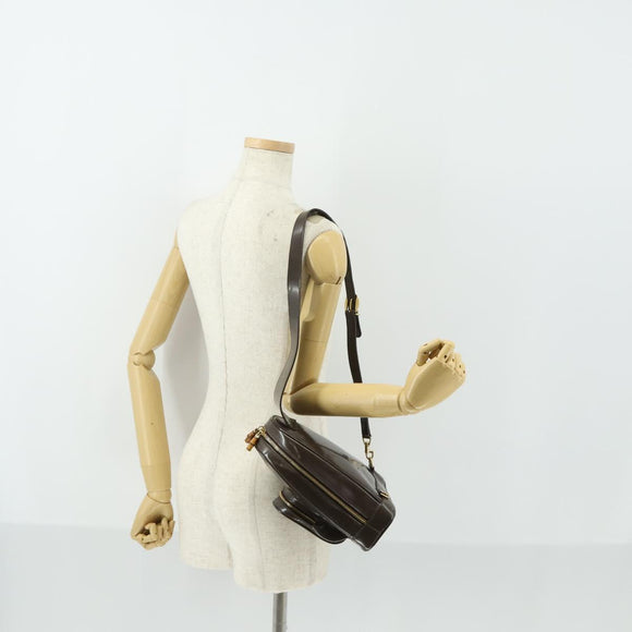 GUCCI Bamboo Shoulder Bag Enamel Brown Gold 003 3444 0127 Auth 154656