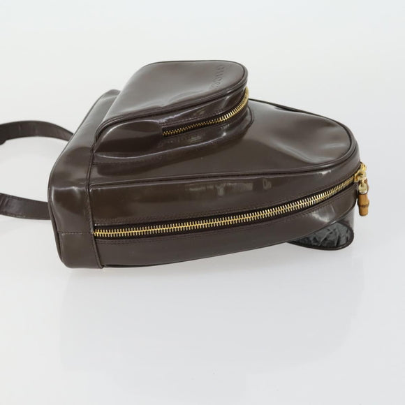 GUCCI Bamboo Shoulder Bag Enamel Brown Gold 003 3444 0127 Auth 154656