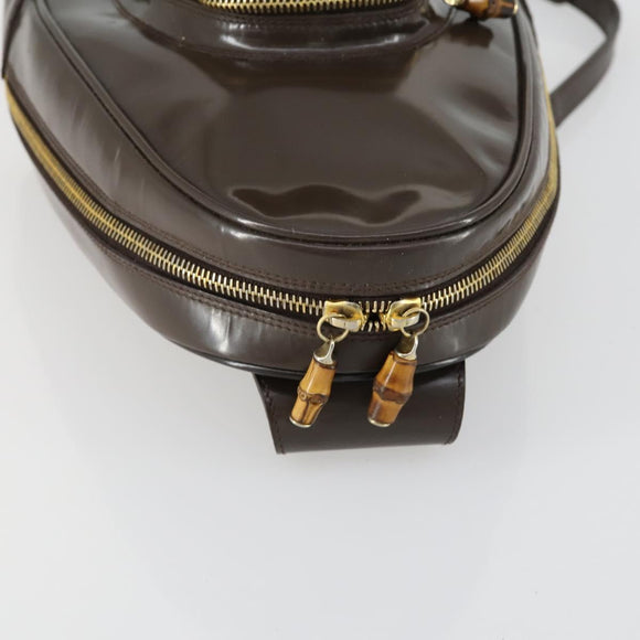 GUCCI Bamboo Shoulder Bag Enamel Brown Gold 003 3444 0127 Auth 154656