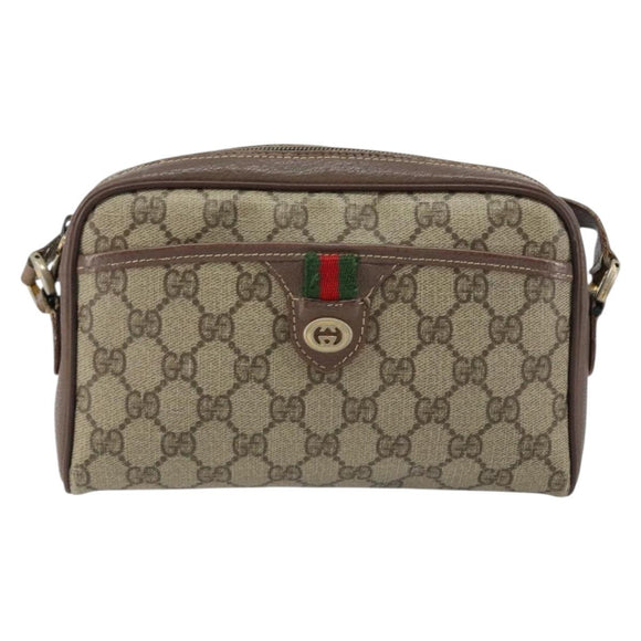 GUCCI GG Supreme Web Sherry Line Bag PVC Beige Gold 001 122 6594 Auth 154659