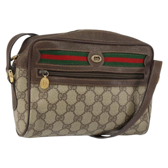 GUCCI GG Supreme Web Sherry Line Bag PVC Beige Gold 119 02 087 Auth 154660