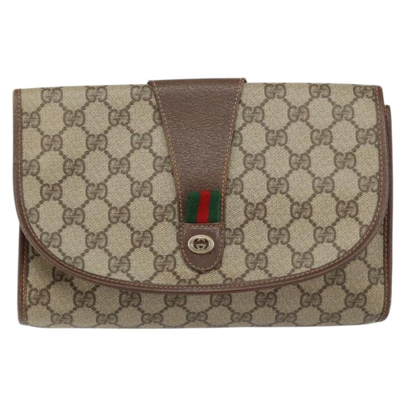 GUCCI GG Supreme Web Sherry Line Clutch Bag PVC Red Beige Auth 154661