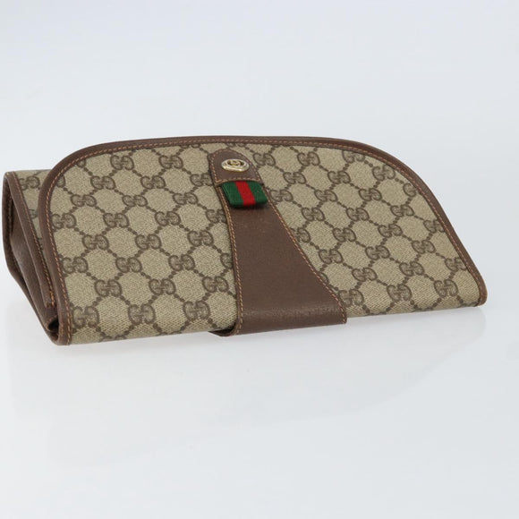 GUCCI GG Supreme Web Sherry Line Clutch Bag PVC Red Beige Auth 154661