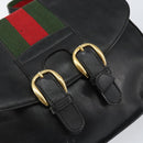 GUCCI Web Sherry Line Shoulder Bag Leather Black Gold Red Auth 154664-14