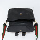 GUCCI Web Sherry Line Shoulder Bag Leather Black Gold Red Auth 154664-15