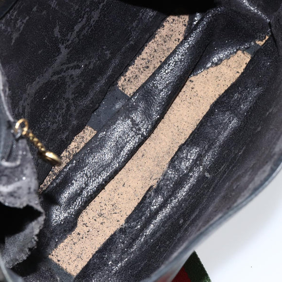 GUCCI Web Sherry Line Shoulder Bag Leather Black Gold Red Auth 154664