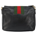 GUCCI Web Sherry Line Shoulder Bag Leather Black Gold Red Auth 154664-3