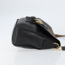 GUCCI Web Sherry Line Shoulder Bag Leather Black Gold Red Auth 154664-4