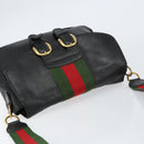 GUCCI Web Sherry Line Shoulder Bag Leather Black Gold Red Auth 154664-6