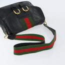 GUCCI Web Sherry Line Shoulder Bag Leather Black Gold Red Auth 154664-7