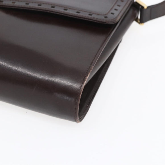 GUCCI Shoulder Bag Leather Brown Gold Auth 154665