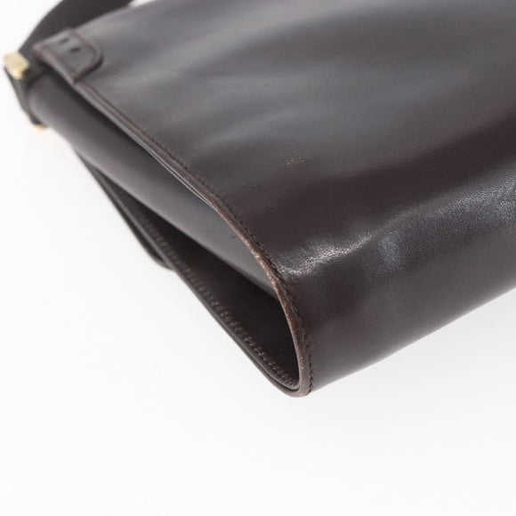 GUCCI Shoulder Bag Leather Brown Gold Auth 154665