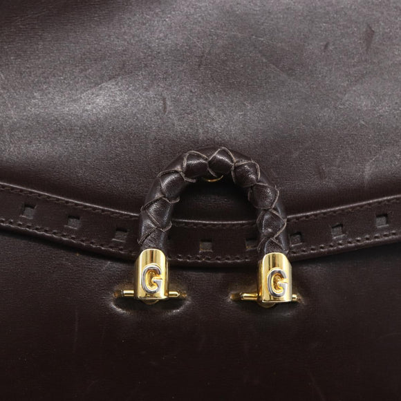 GUCCI Shoulder Bag Leather Brown Gold Auth 154665