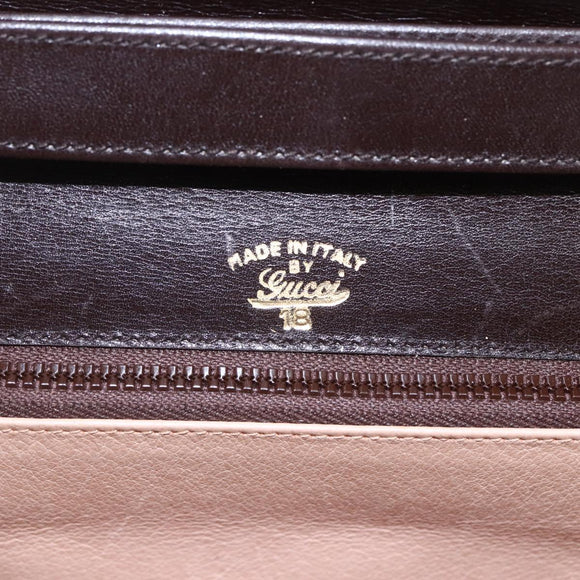 GUCCI Shoulder Bag Leather Brown Gold Auth 154665