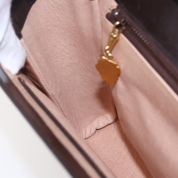 GUCCI Shoulder Bag Leather Brown Gold Auth 154665