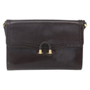 GUCCI Shoulder Bag Leather Brown Gold Auth 154665-13