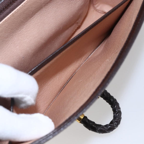 GUCCI Shoulder Bag Leather Brown Gold Auth 154665