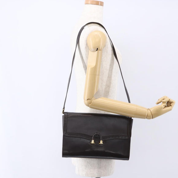 GUCCI Shoulder Bag Leather Brown Gold Auth 154665
