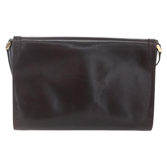 GUCCI Shoulder Bag Leather Brown Gold Auth 154665