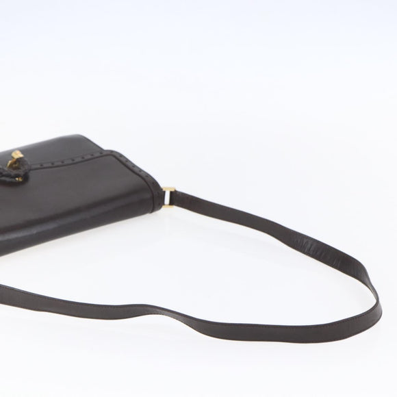 GUCCI Shoulder Bag Leather Brown Gold Auth 154665