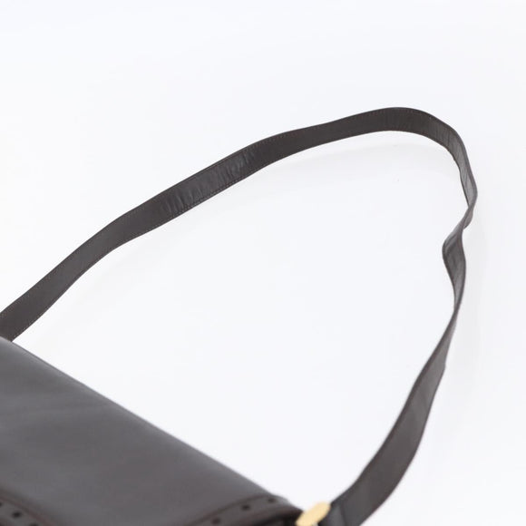 GUCCI Shoulder Bag Leather Brown Gold Auth 154665