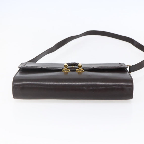GUCCI Shoulder Bag Leather Brown Gold Auth 154665