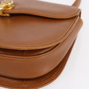 GUCCI Hand Bag Leather Brown Gold Auth 154667-9