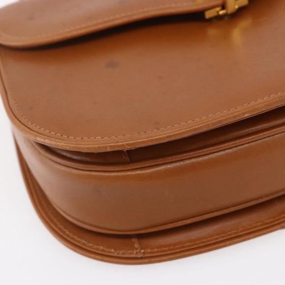 GUCCI Hand Bag Leather Brown Gold Auth 154667